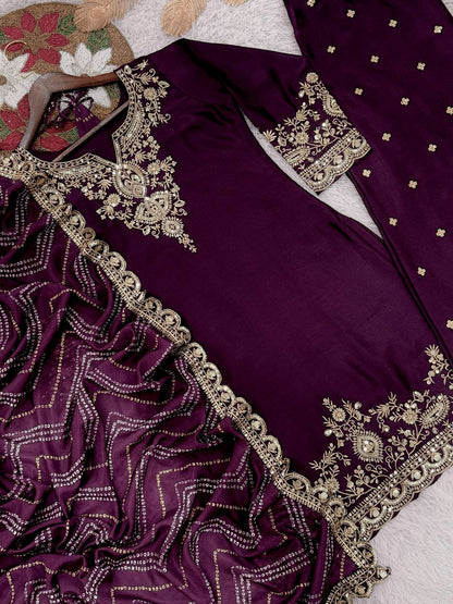 PRESERNTING NEW READY TO WEAR COLLECTION WITH EMBROIDERY SEQUENSE WORK CHINON  TOP-PLAZZO WITH DUPATTA single available wholesale