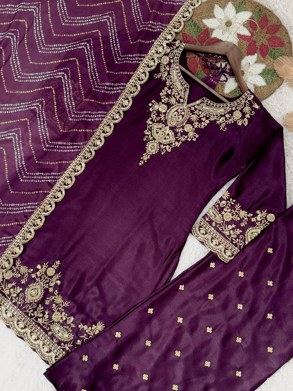 PRESERNTING NEW READY TO WEAR COLLECTION WITH EMBROIDERY SEQUENSE WORK CHINON  TOP-PLAZZO WITH DUPATTA single available wholesale