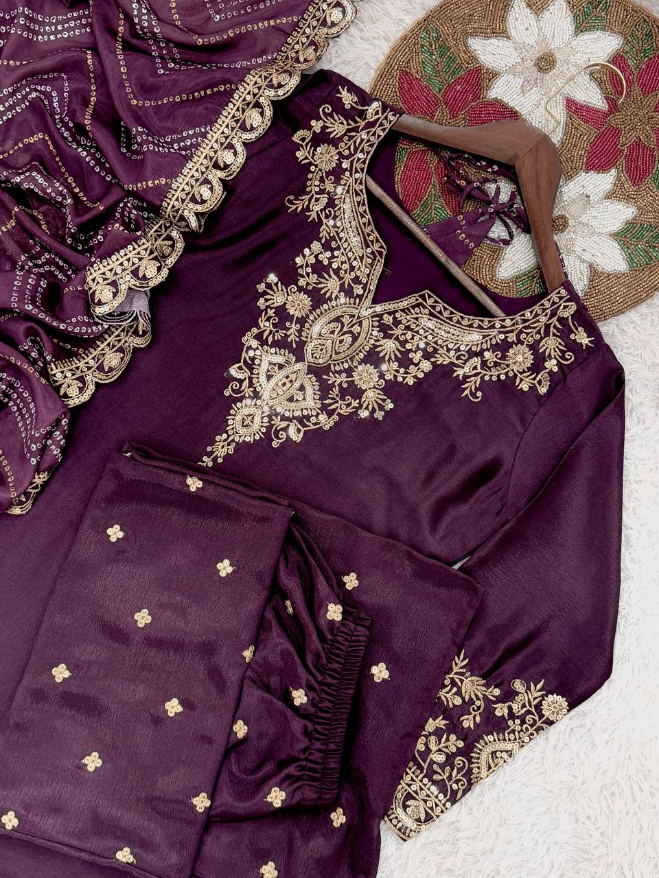 PRESERNTING NEW READY TO WEAR COLLECTION WITH EMBROIDERY SEQUENSE WORK CHINON  TOP-PLAZZO WITH DUPATTA single available wholesale