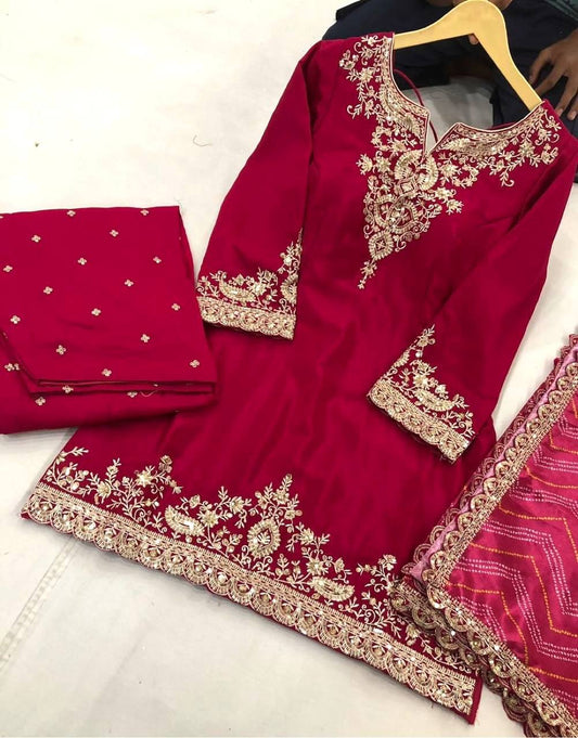 PRESERNTING NEW READY TO WEAR COLLECTION WITH EMBROIDERY SEQUENSE WORK CHINON  TOP-PLAZZO WITH DUPATTA single available wholesale