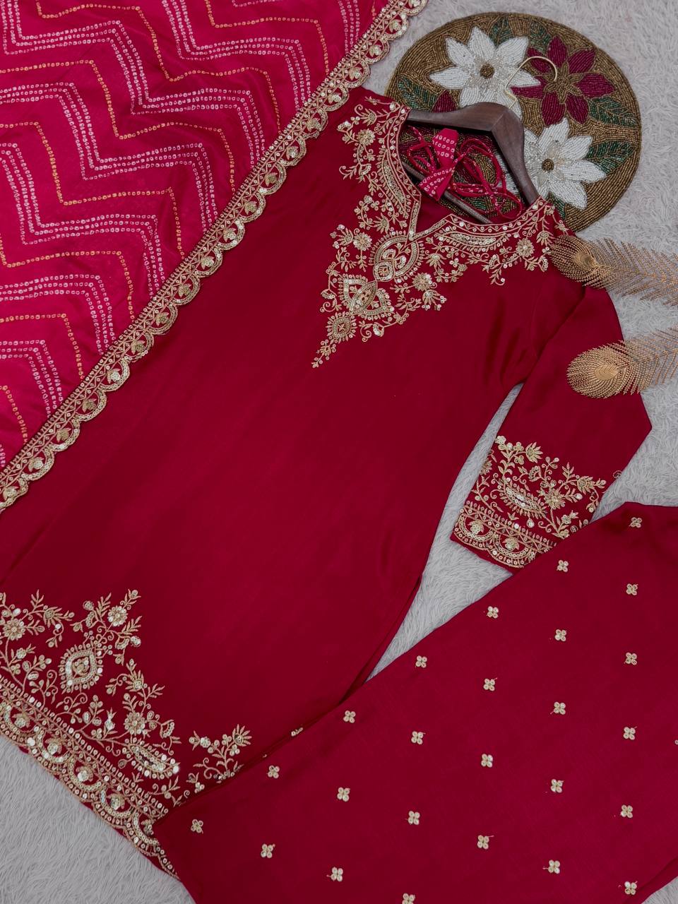 PRESERNTING NEW READY TO WEAR COLLECTION WITH EMBROIDERY SEQUENSE WORK CHINON  TOP-PLAZZO WITH DUPATTA single available wholesale