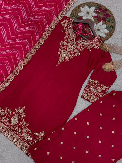 PRESERNTING NEW READY TO WEAR COLLECTION WITH EMBROIDERY SEQUENSE WORK CHINON  TOP-PLAZZO WITH DUPATTA single available wholesale
