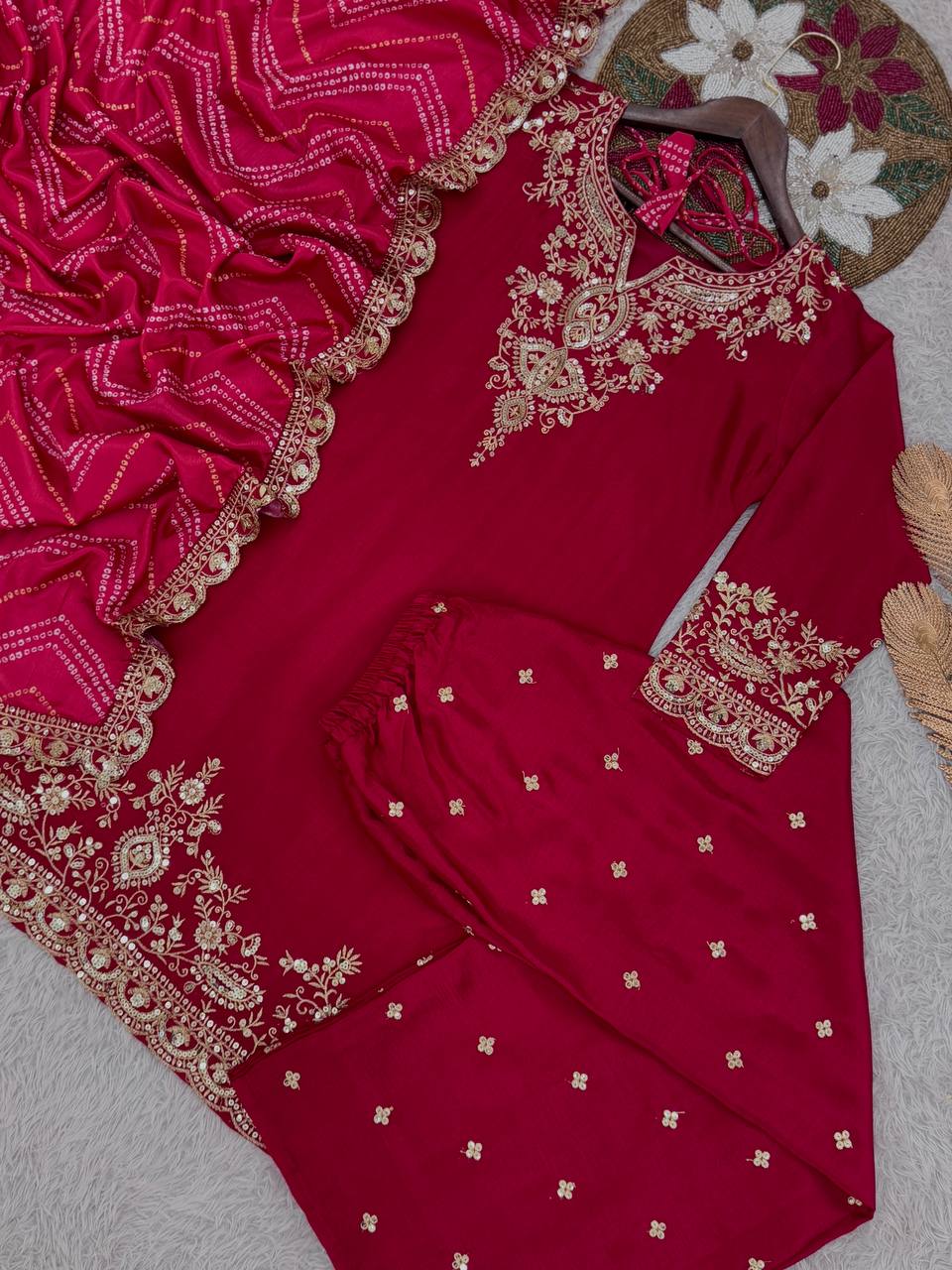 PRESERNTING NEW READY TO WEAR COLLECTION WITH EMBROIDERY SEQUENSE WORK CHINON  TOP-PLAZZO WITH DUPATTA single available wholesale