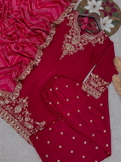 PRESERNTING NEW READY TO WEAR COLLECTION WITH EMBROIDERY SEQUENSE WORK CHINON  TOP-PLAZZO WITH DUPATTA single available wholesale