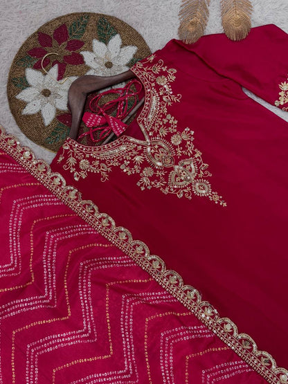 PRESERNTING NEW READY TO WEAR COLLECTION WITH EMBROIDERY SEQUENSE WORK CHINON  TOP-PLAZZO WITH DUPATTA single available wholesale