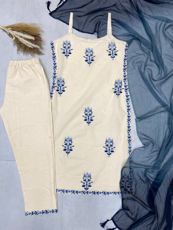 DESIGNER WEAR EXCLUSIVE STRIPPED KURTI AND PANT IN COTTON  WITH DUPATTA single available wholesale