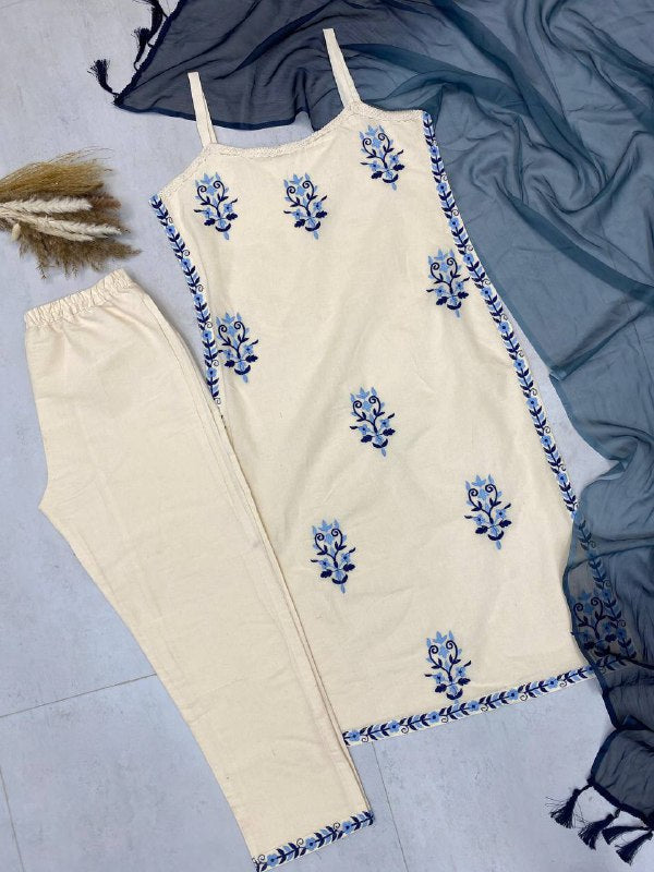 DESIGNER WEAR EXCLUSIVE STRIPPED KURTI AND PANT IN COTTON  WITH DUPATTA single available wholesale