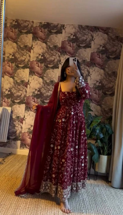 Elegant Embroidered Sequence Designer Anarkali Three Piece Set single available wholesale