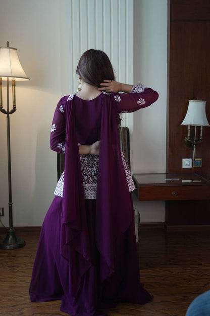 EMBROIDERED PEPLUM TOP WITH PLAZZO PAIR