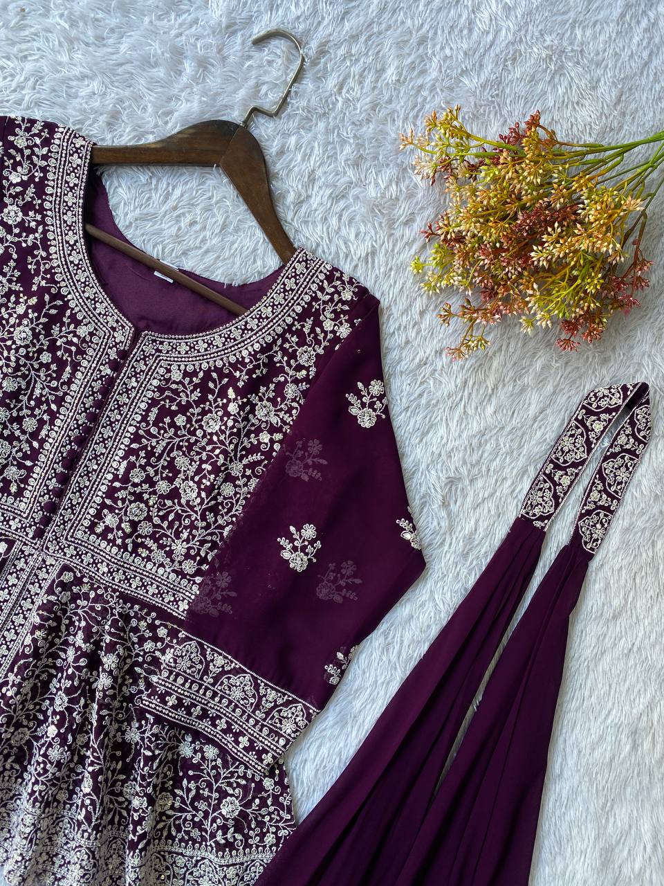 EMBROIDERED PEPLUM TOP WITH PLAZZO PAIR
