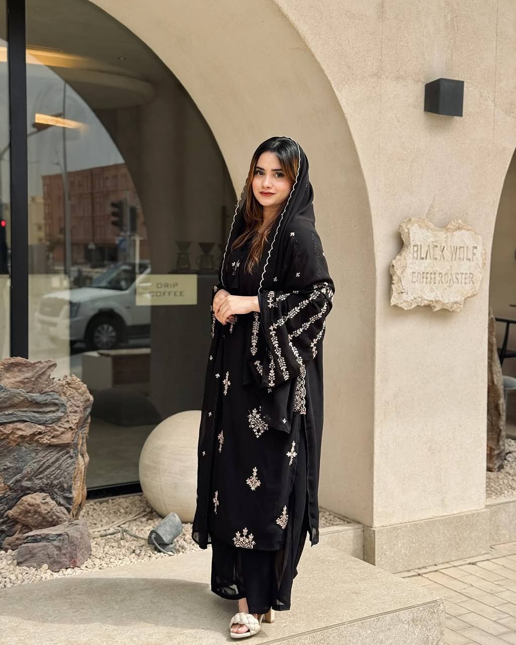 Party Wear Look Foux Georgette Top Plazzo & Dupatta Set