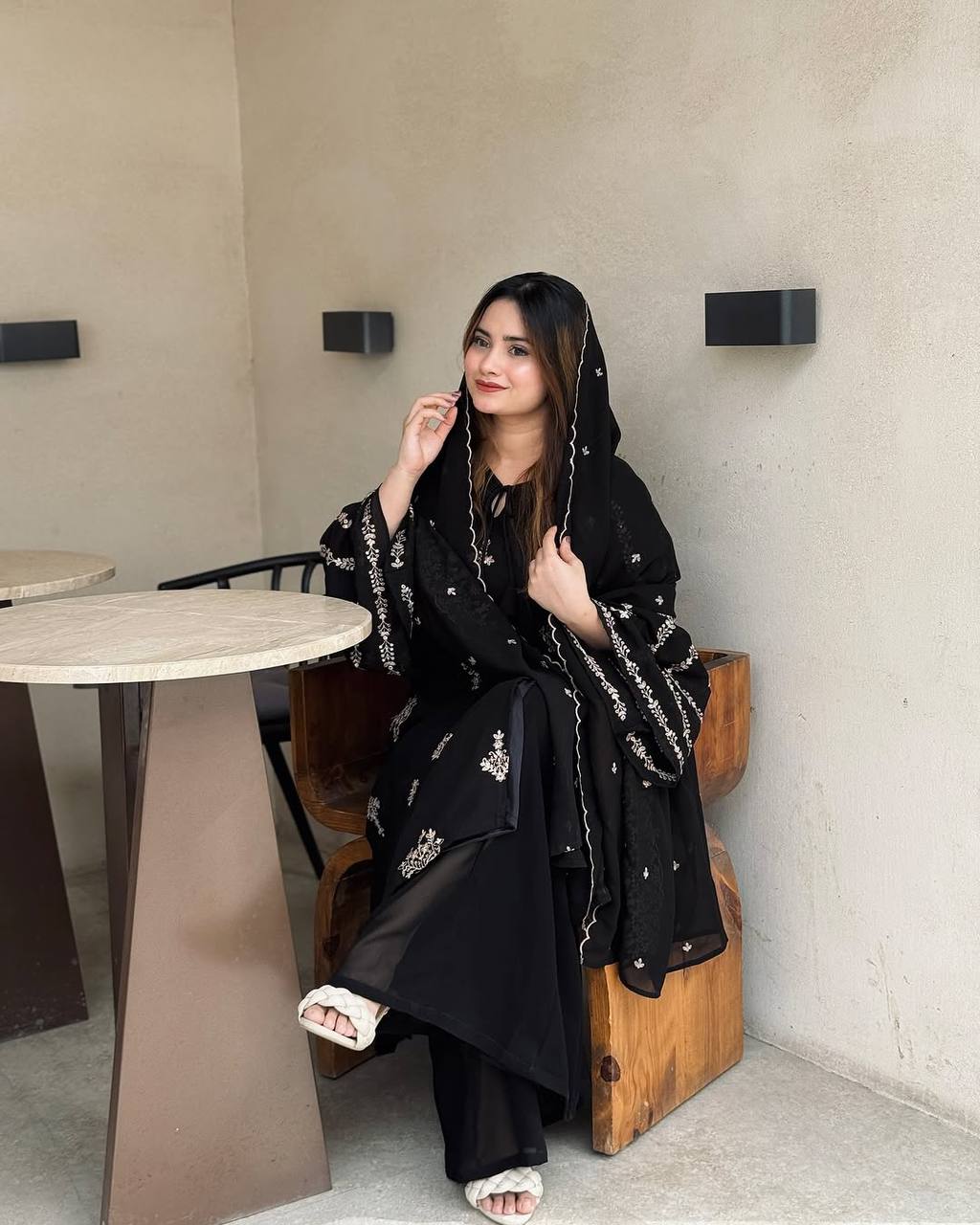 Party Wear Look Foux Georgette Top Plazzo & Dupatta Set