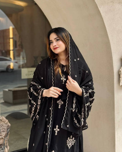 Party Wear Look Foux Georgette Top Plazzo & Dupatta Set