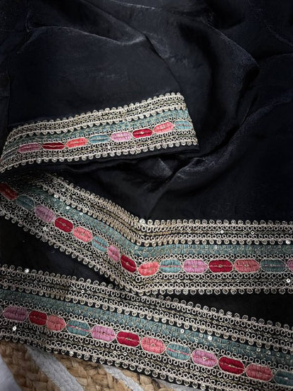 Saree collection Pure Space Silk *⭕ WORK :* Beautiful multicolour thread and sequins embroidery work lace border  single available wholesale