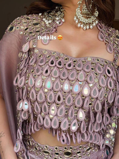 SUPERHIT TRENDING DESIGNER INDO-WESTERN PATTERN WITH FULL EMBROIDERY & REAL MIRROR WORK WITH FULL STITCH SHRUG, BLOUSE & PLAZZO