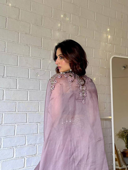 SUPERHIT TRENDING DESIGNER INDO-WESTERN PATTERN WITH FULL EMBROIDERY & REAL MIRROR WORK WITH FULL STITCH SHRUG, BLOUSE & PLAZZO