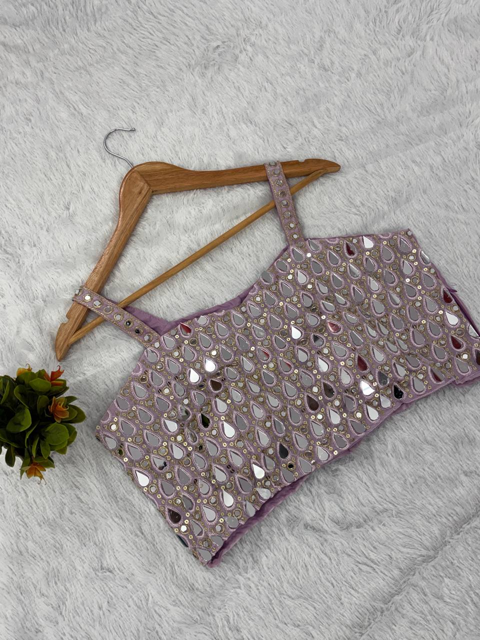 SUPERHIT TRENDING DESIGNER INDO-WESTERN PATTERN WITH FULL EMBROIDERY & REAL MIRROR WORK WITH FULL STITCH SHRUG, BLOUSE & PLAZZO