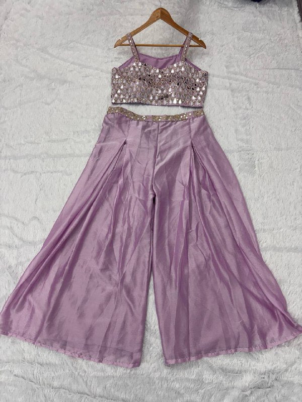 SUPERHIT TRENDING DESIGNER INDO-WESTERN PATTERN WITH FULL EMBROIDERY & REAL MIRROR WORK WITH FULL STITCH SHRUG, BLOUSE & PLAZZO