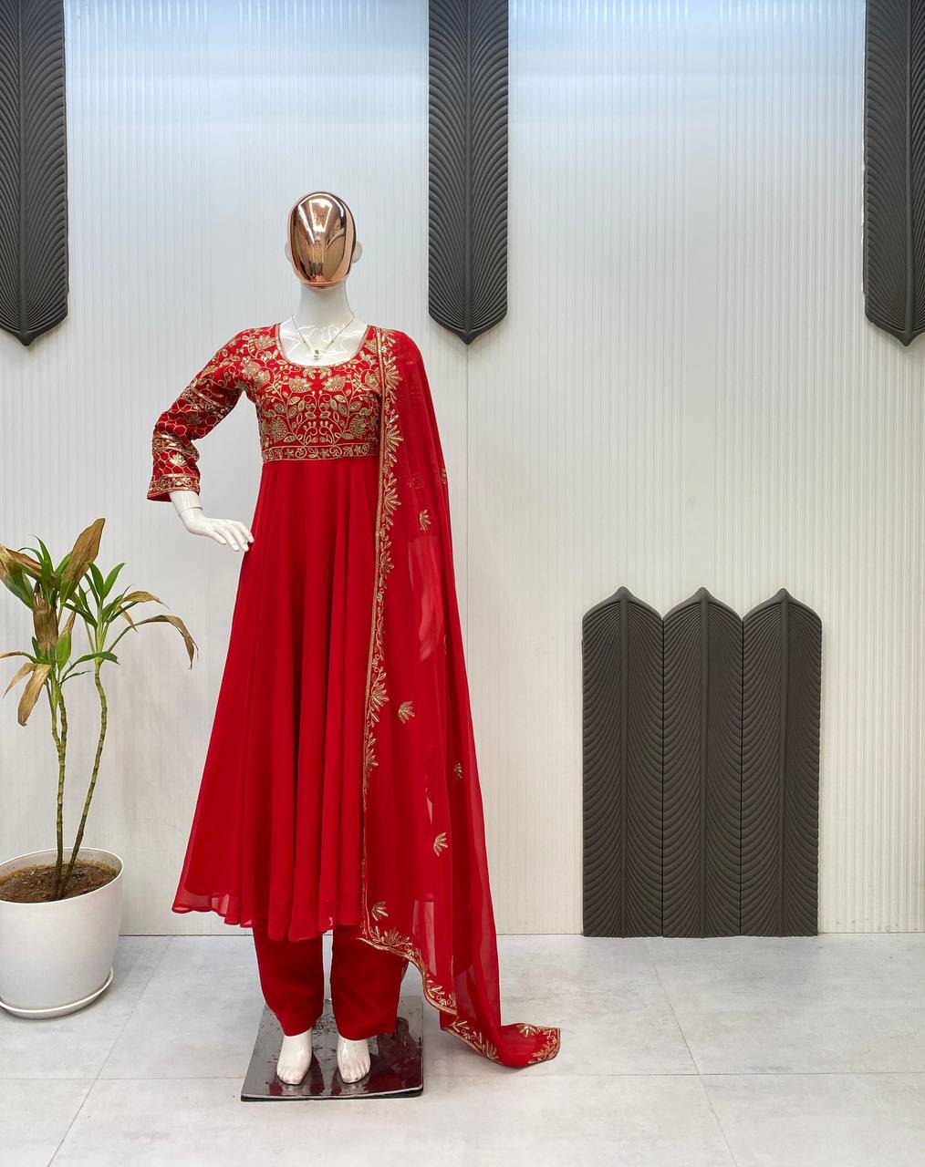 DESIGNER WEAR EXCLUSIVE AND EMBROIDERED GOWN AND PANT PAIR  WITH DUPATTA IN GEORGETTE single available wholesale
