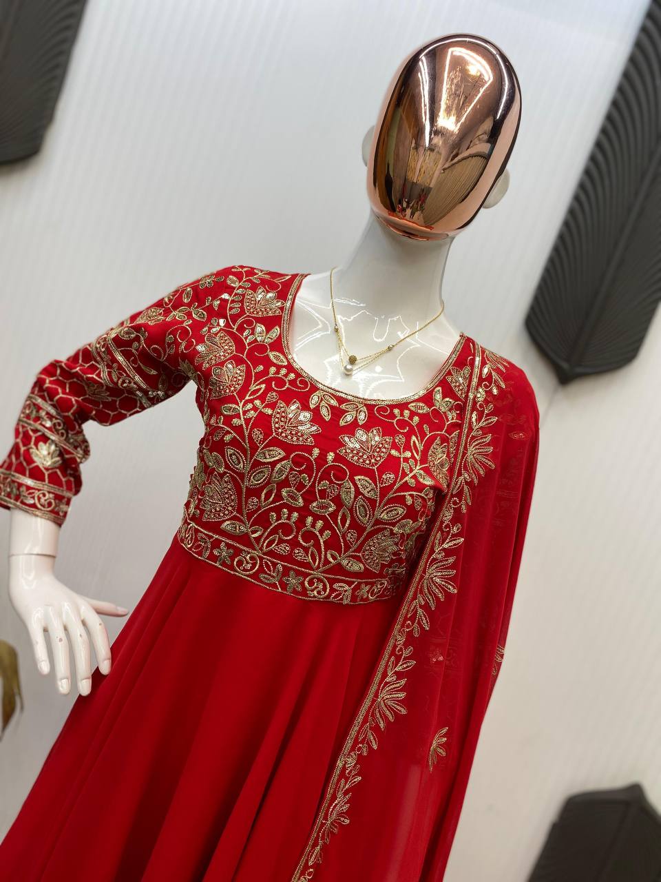 DESIGNER WEAR EXCLUSIVE AND EMBROIDERED GOWN AND PANT PAIR  WITH DUPATTA IN GEORGETTE single available wholesale