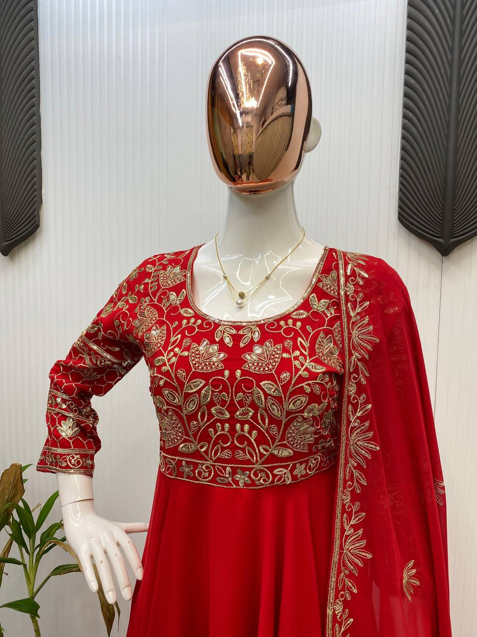 DESIGNER WEAR EXCLUSIVE AND EMBROIDERED GOWN AND PANT PAIR  WITH DUPATTA IN GEORGETTE single available wholesale