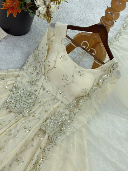 New Designer Collection In Crunchy Silk With Embroidery Work Gown And Dupatta Set Fully Stitched Ready To Wear