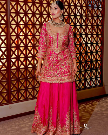 mehndi PARTY WEAR TOP AND PLAZZO. WITH FANCY DUPPATA AND EMBROIDERY WORK