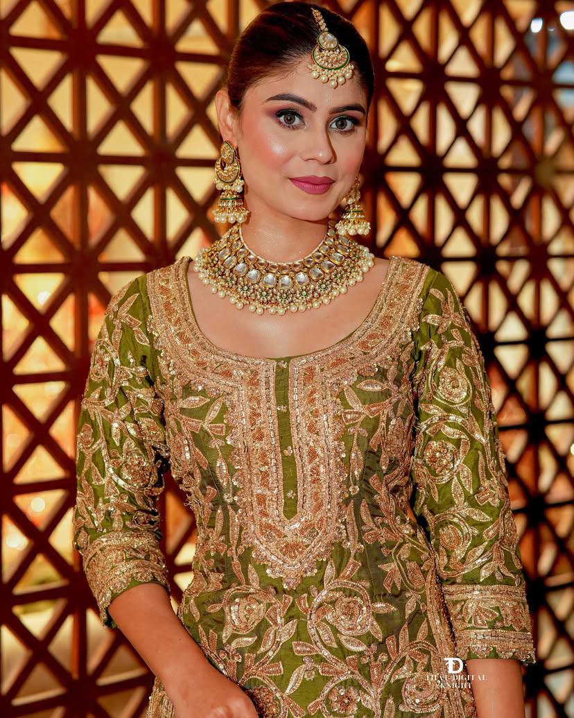 mehndi PARTY WEAR TOP AND PLAZZO. WITH FANCY DUPPATA AND EMBROIDERY WORK