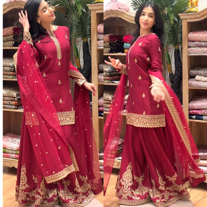 Heavy Natural Crep Silk Heavy Embroidery