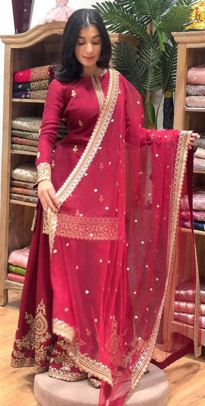 Heavy Natural Crep Silk Heavy Embroidery