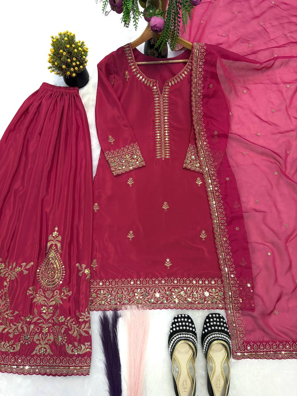 Heavy Natural Crep Silk Heavy Embroidery