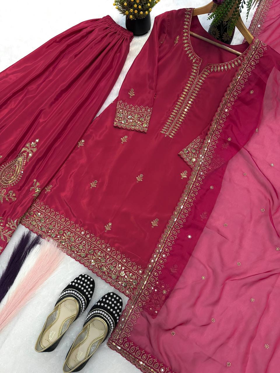 Heavy Natural Crep Silk Heavy Embroidery