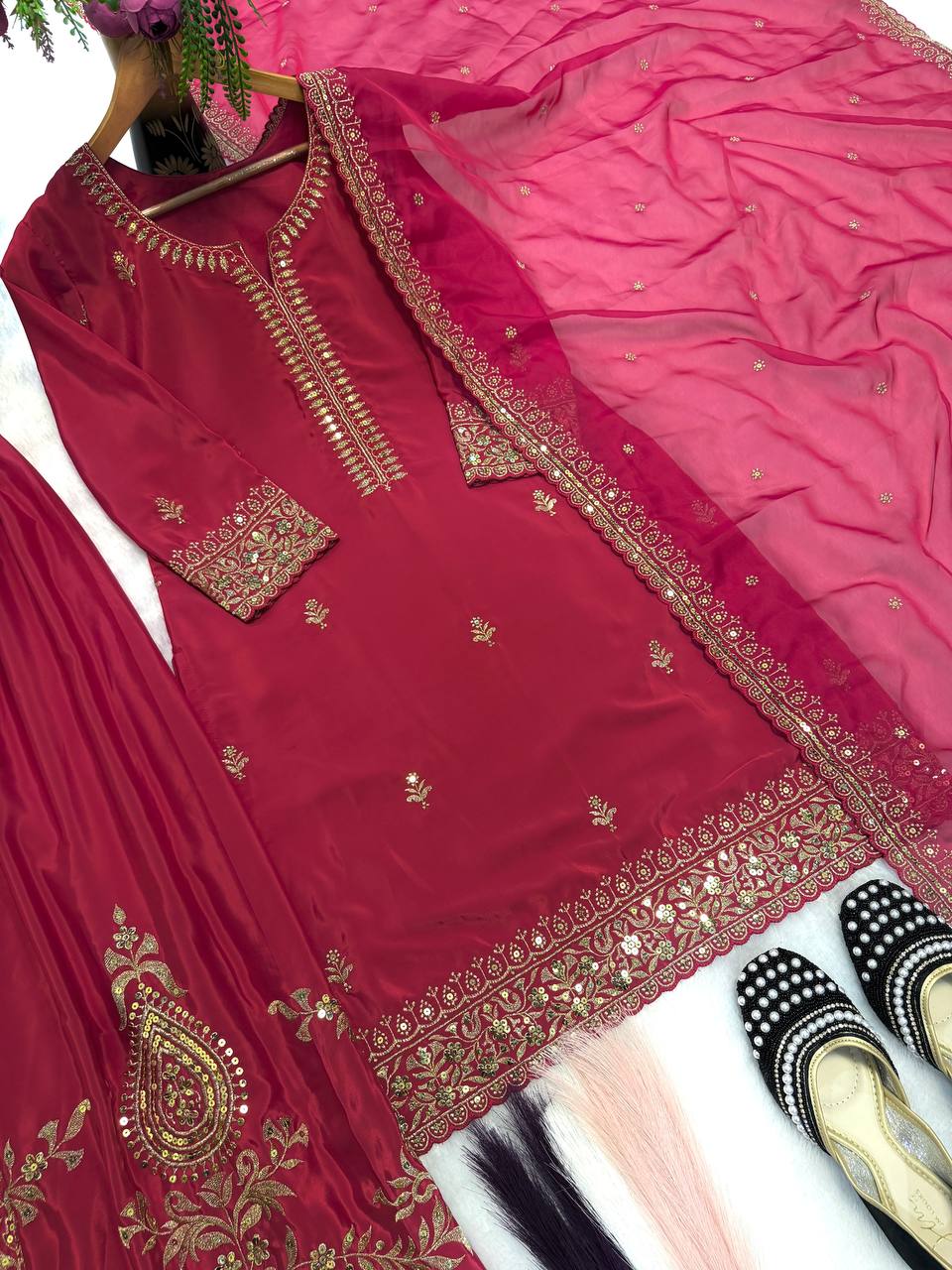 Heavy Natural Crep Silk Heavy Embroidery