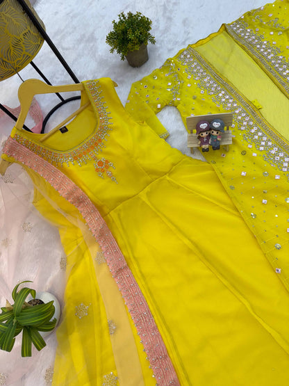 SUPERHIT TRENDING FESTIVE COLLECTION GOWN, KOTI & DUPATTA SET WITH EMBROIDERY WORK & CRYSTAL STONE WORK