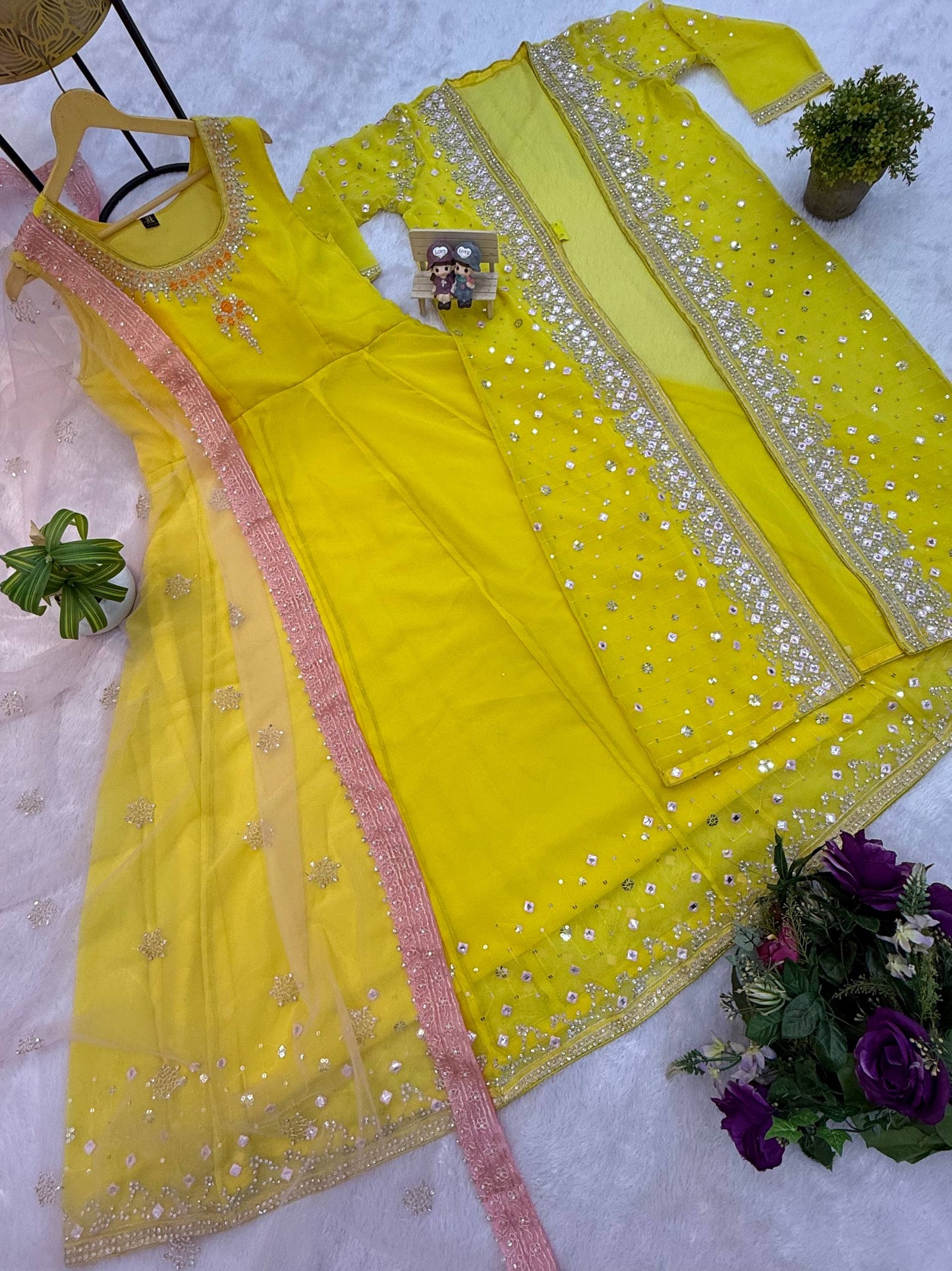 SUPERHIT TRENDING FESTIVE COLLECTION GOWN, KOTI & DUPATTA SET WITH EMBROIDERY WORK & CRYSTAL STONE WORK