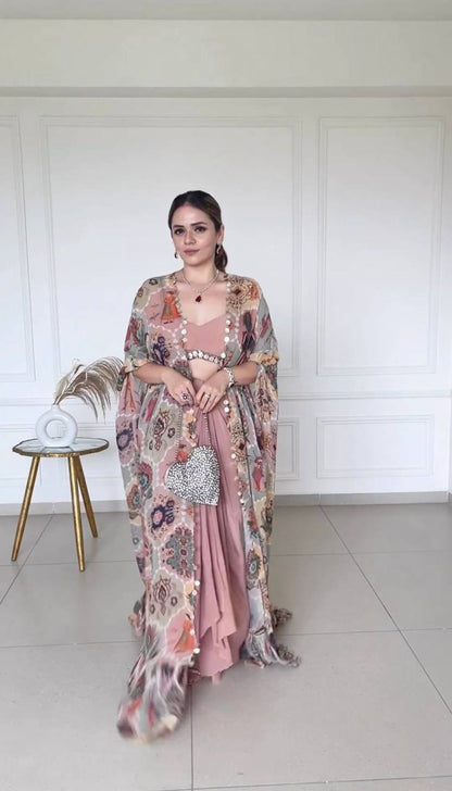 DESIGNER FANCY WESTERN STYLE FIONA SILK PRINTED AND COIN LACE WORK KOTI, CHOLI WITH WESTERN BOTTOM single available wholesale