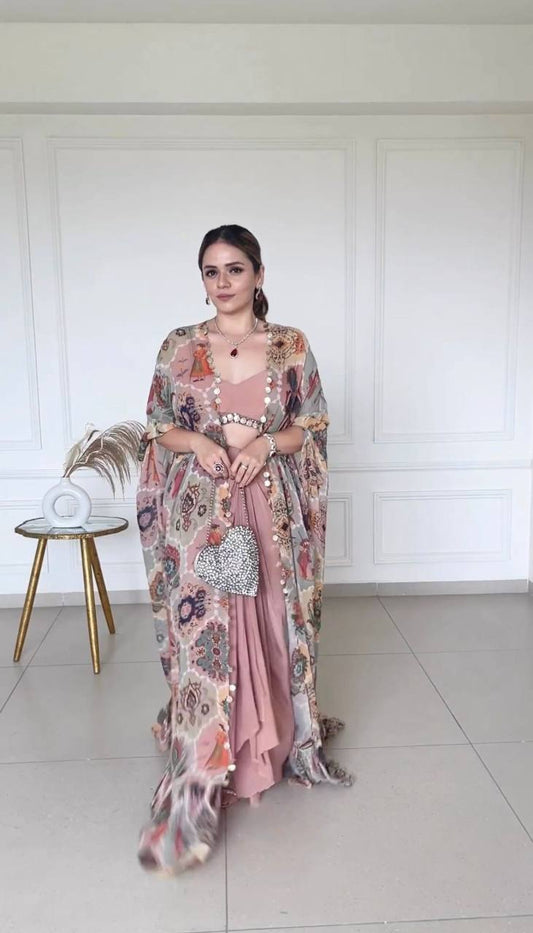 DESIGNER FANCY WESTERN STYLE FIONA SILK PRINTED AND COIN LACE WORK KOTI, CHOLI WITH WESTERN BOTTOM single available wholesale