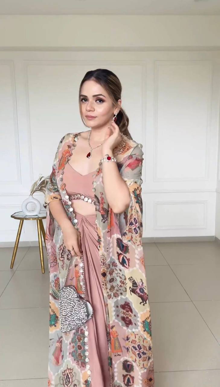 DESIGNER FANCY WESTERN STYLE FIONA SILK PRINTED AND COIN LACE WORK KOTI, CHOLI WITH WESTERN BOTTOM single available wholesale