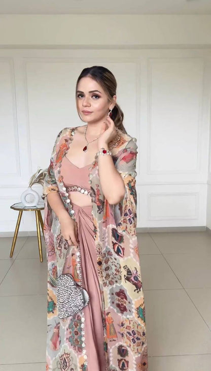DESIGNER FANCY WESTERN STYLE FIONA SILK PRINTED AND COIN LACE WORK KOTI, CHOLI WITH WESTERN BOTTOM single available wholesale