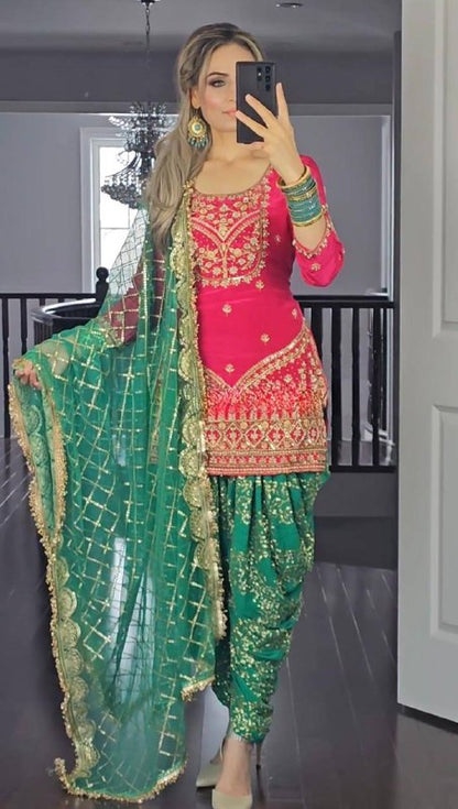 Designer Party Wear Look Top ,Dhoti Salwar and Dupatta single available wholesale
