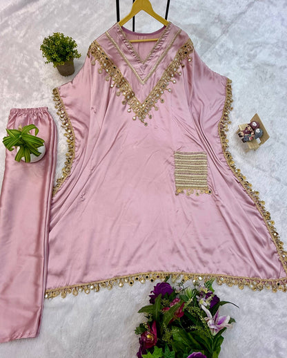 NEW SUPERHIT KAFTAN & PENT ON DEVSENA SATIN FABRIC single available wholesale