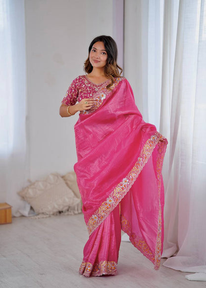 saree Gold Crush With Heavy Embroidery Threads 🧵 Codding & Sequins Work single available wholesale