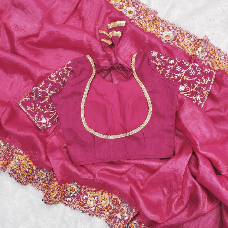 saree Gold Crush With Heavy Embroidery Threads 🧵 Codding & Sequins Work single available wholesale
