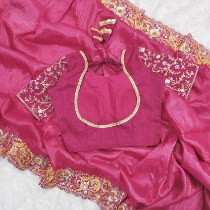 saree Gold Crush With Heavy Embroidery Threads 🧵 Codding & Sequins Work single available wholesale