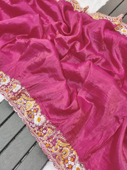 saree Gold Crush With Heavy Embroidery Threads 🧵 Codding & Sequins Work single available wholesale