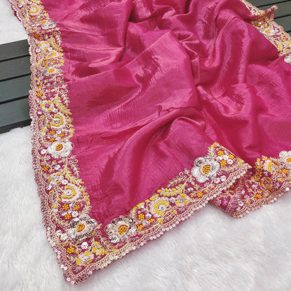 saree Gold Crush With Heavy Embroidery Threads 🧵 Codding & Sequins Work single available wholesale