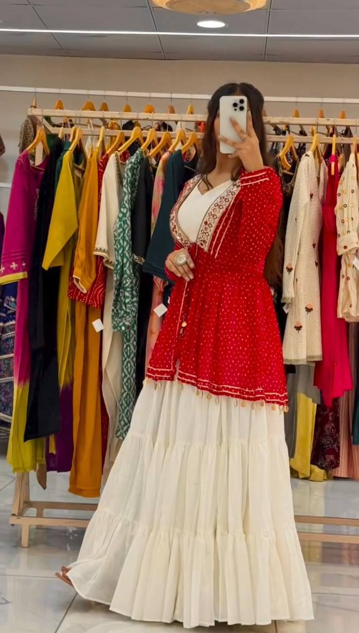 NAVARATRI SEASON OUR EXCLUSIVE GEORGETTE FULL STITCHED LEHENGA CHOLI single available wholesale