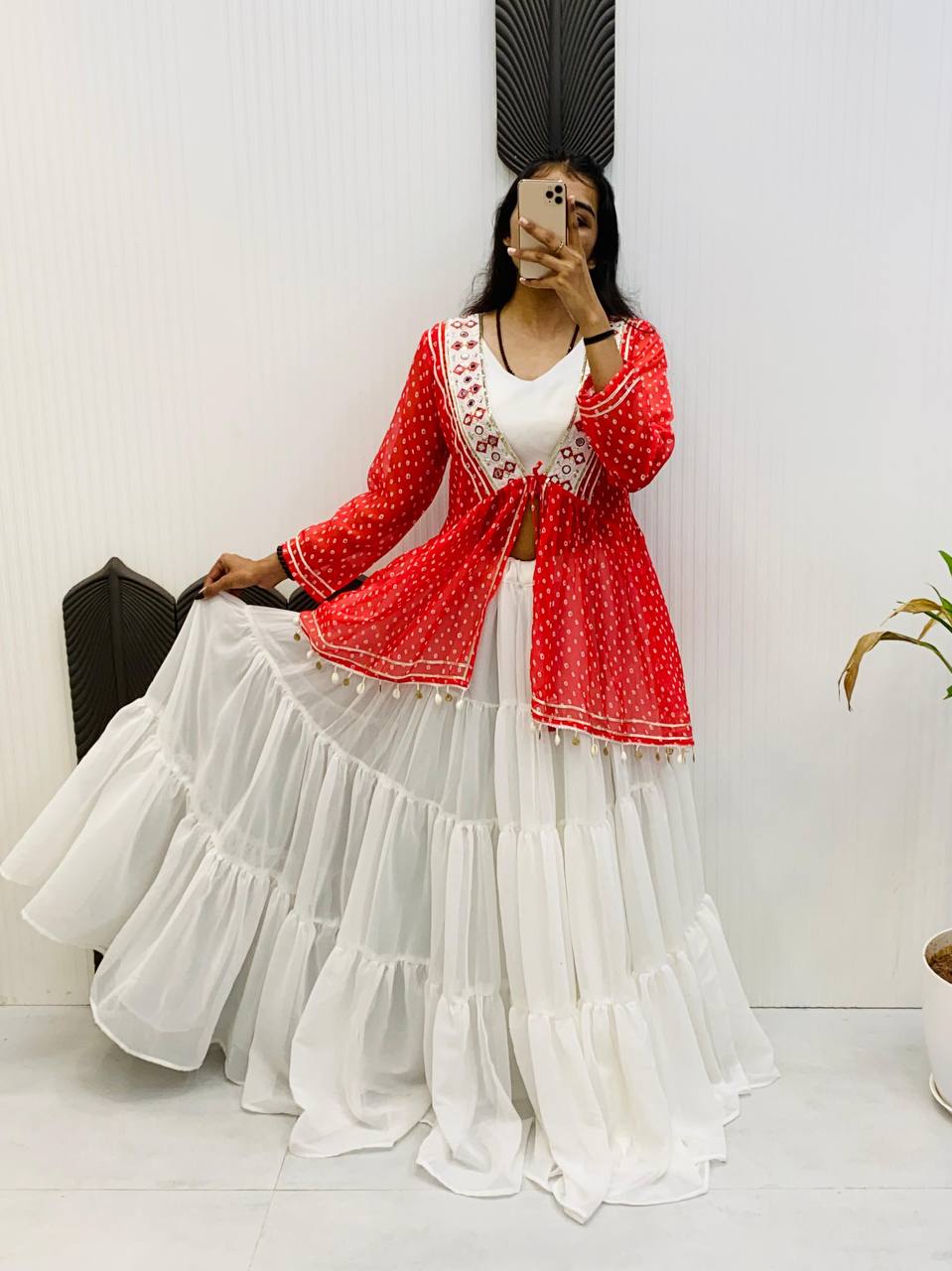 NAVARATRI SEASON OUR EXCLUSIVE GEORGETTE FULL STITCHED LEHENGA CHOLI single available wholesale