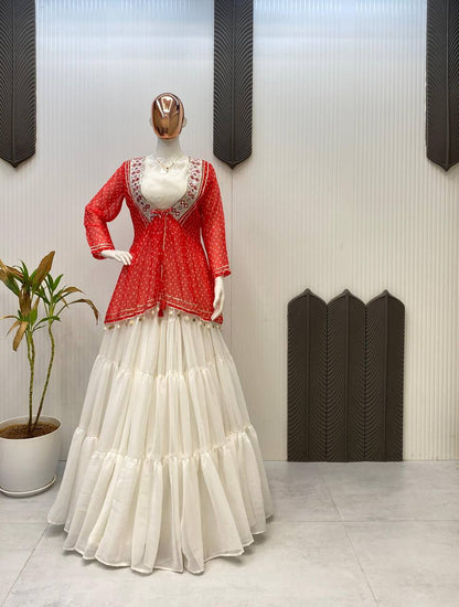 NAVARATRI SEASON OUR EXCLUSIVE GEORGETTE FULL STITCHED LEHENGA CHOLI single available wholesale