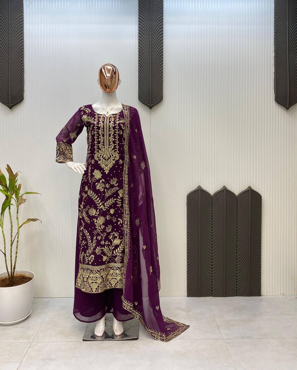 TRENDING KURTA PLAZZO AND DUPATTA SET WITH  BEAUTIFUL SEQUENCE EMBROIDERY WORK single available wholesale